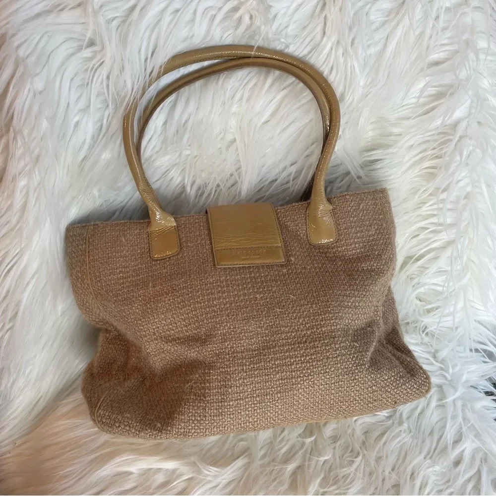 Kate spade tweed wool burlap and‎ patent leather large Slouchy Satchel tote